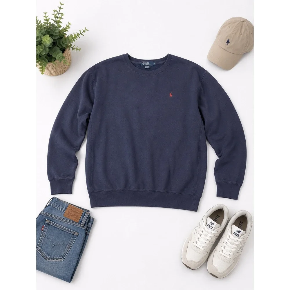 Polo Ralph‎ Lauren Mens XL Navy Blue Crewneck Sweatshirt Red Pony Logo Pullover